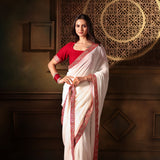 White Georgette saree with Red Embroidered Border Full
