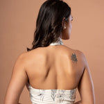 White Halter Neck Blouse with Black Floral Embroidered work - Anvi Couture