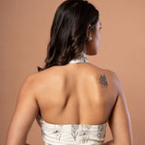 White Halter Neck Blouse with Black Floral Embroidered work - Anvi Couture