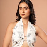 White Halter Neck Blouse with Black Floral Embroidered work - Anvi Couture