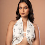 White Halter Neck Blouse with Black Floral Embroidered work - Anvi Couture