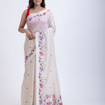 White Handloom Jamdani Saree with Multicolor Floral Weave Full
