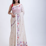 White Handloom Jamdani Saree with Multicolor Floral Weave Full
