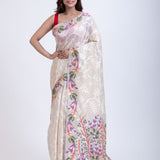 White Jacquard Floral Handloom Jamdani Saree Full
