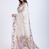 White Jacquard Floral Handloom Jamdani Saree Front
