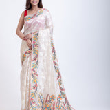 White Jacquard Multicolor Floral Weave Handloom Jamdani  Full

