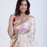 White Jacquard Multicolor Floral Weave Handloom Jamdani  Close Up

