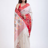 White Jamdani Saree Red Border Full
