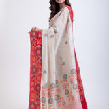 White Jamdani Saree Red Border Back
