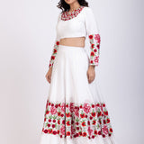 White Lehenga with Embroidered Floral designs Side