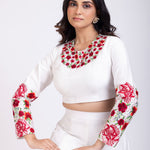 White Lehenga with Embroidered Floral designs Close Up
