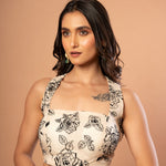White Organza Blouse with Black Floral Embroidered Work - Anvi Couture