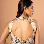 White Organza Blouse with Black Floral Embroidered Work - Anvi Couture
