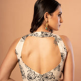 White Organza Blouse with Black Floral Embroidered Work - Anvi Couture