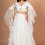 White Ruffle lehenga Set in Pure Organza Front
