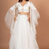 White Ruffle lehenga Set in Pure Organza Front
