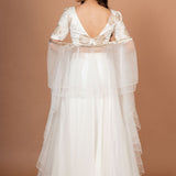 White Ruffle lehenga Set in Pure Organza Back

