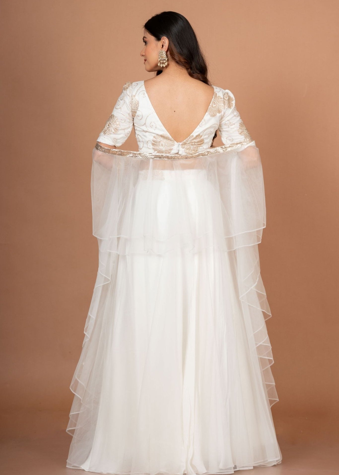 White Ruffle lehenga Set in Pure Organza - Anvi Couture