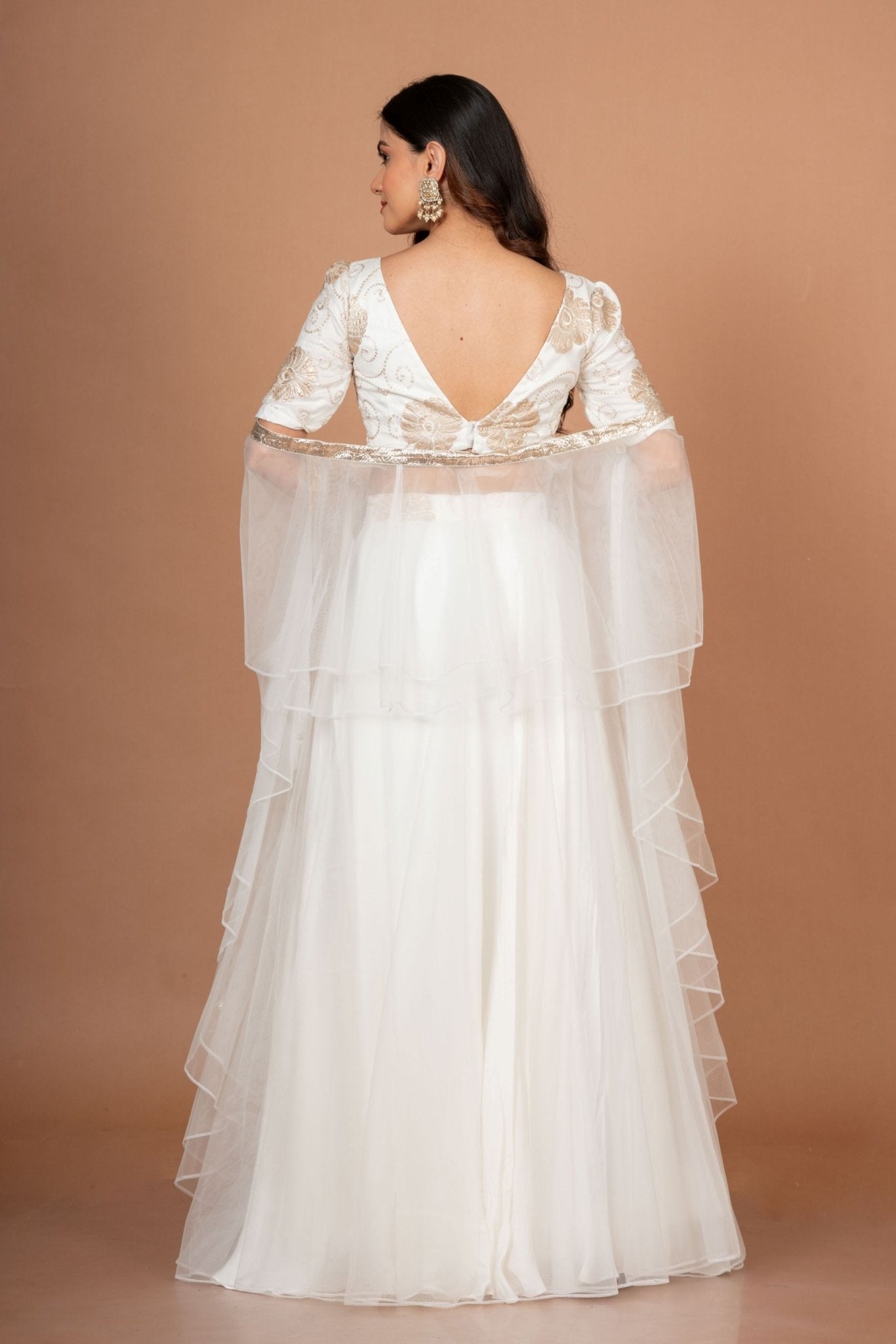 White Ruffle lehenga Set in Pure Organza - Anvi Couture