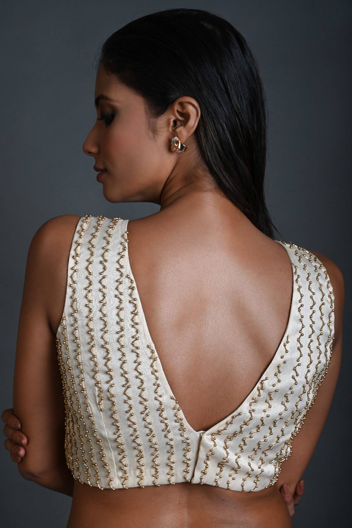 White Silk Blouse with Hand Embroidery
