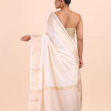 White Soft Silk Saree with Golden Border back