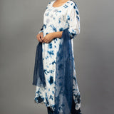 White and Blue Embroidered Kurti Set With Dupatta - Anvi Couture