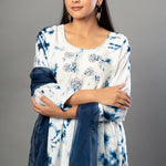 White and Blue Embroidered Kurti Set With Dupatta - Anvi Couture