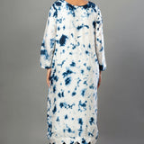 White and Blue Embroidered Kurti Set With Dupatta - Anvi Couture