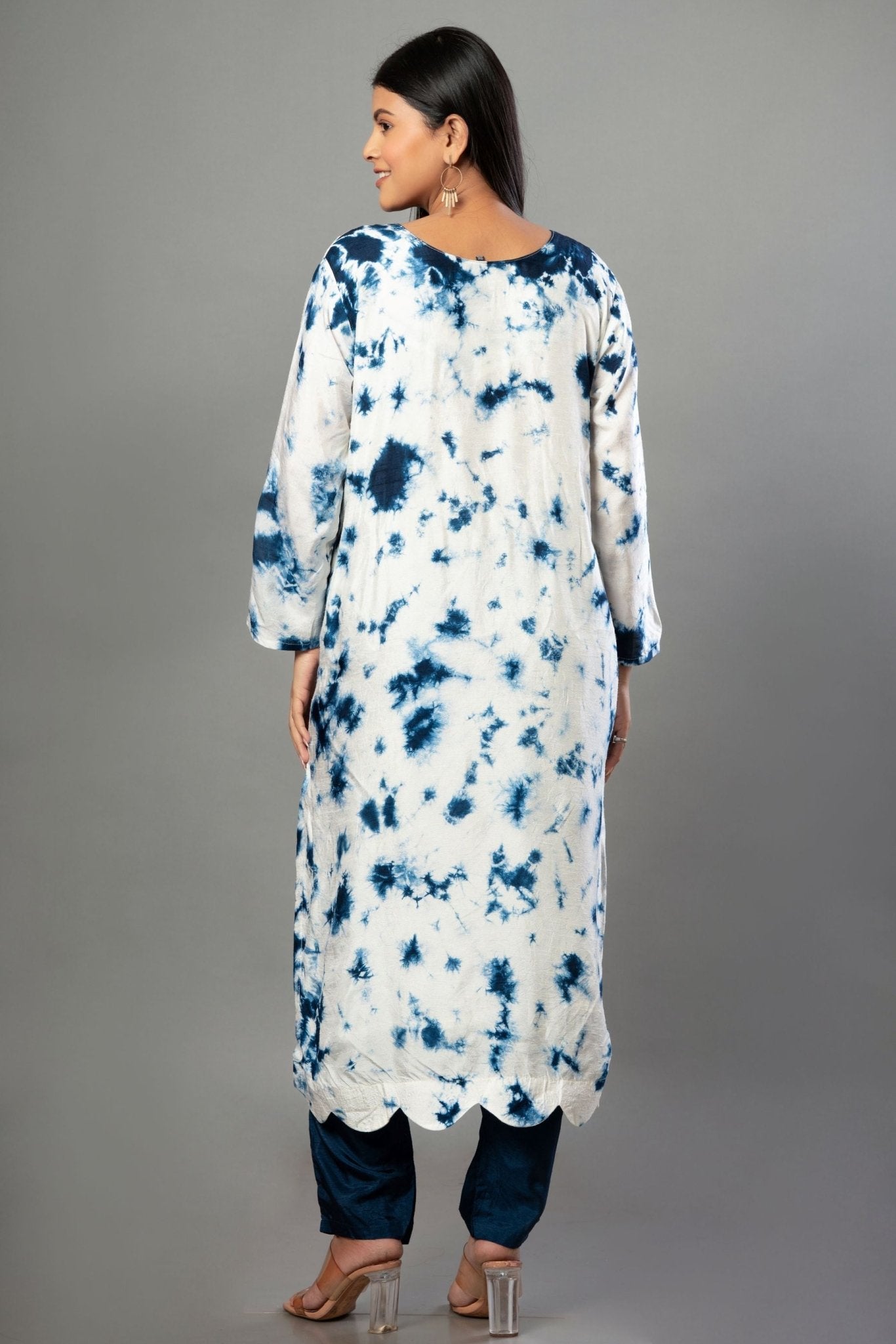 White and Blue Embroidered Kurti Set With Dupatta - Anvi Couture