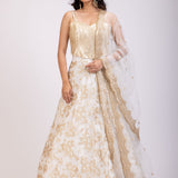 White and Golden Corset Lehenga Set With Sequin Embellished Work front