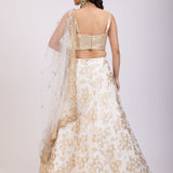 White and Golden Corset Lehenga Set With Sequin Embellished Work back