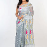 White and Grey Jamdani Handloom & Saree - Anvi Couture