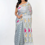 White and Grey Jamdani Handloom & Saree - Anvi Couture
