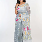 White and Grey Jamdani Handloom & Saree - Anvi Couture