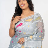 White and Grey Jamdani Handloom & Saree - Anvi Couture
