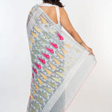White and Grey Jamdani Handloom & Saree - Anvi Couture