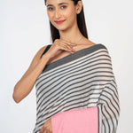 White and Pink Cotton Striped Handloom Saree - Anvi Couture