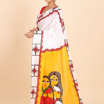 White and Red Hand Painted Cotton Saree Side