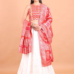 White and Red Lehenga Set with Gharchola Embroidered Top and Dupatta Full view