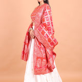 White and Red Lehenga Set with Gharchola Embroidered Top and Dupatta Side View