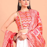 White and Red Lehenga Set with Gharchola Embroidered Top and Dupatta Close Up