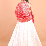 White and Red Lehenga Set with Gharchola Embroidered Top and Dupatta Back