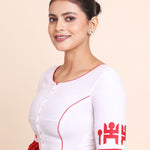 White and Red Ruffle Sleeves Sastik Embroidered Blouse Left Side