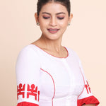 White and Red Ruffle Sleeves Sastik Embroidered Blouse Right Side