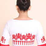 White and Red Ruffle Sleeves Sastik Embroidered Blouse Back