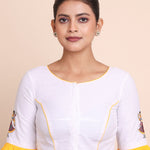 White and Yellow Cotton Blouse with Jamini Roy Applique Embroidered work full