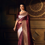 Wine Color Bridal Banarasi Saree - Anvi Couture