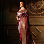 Wine Color Bridal Banarasi Saree - Anvi Couture