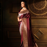 Wine Color Bridal Banarasi Saree - Anvi Couture