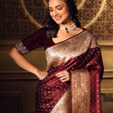 Wine Color Bridal Banarasi Saree - Anvi Couture